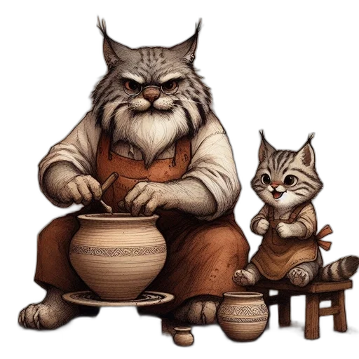 fantasy art, concept art, photorealistic, oil painting, forest, two, anthropomorphic, cats transparent PNG cut-out