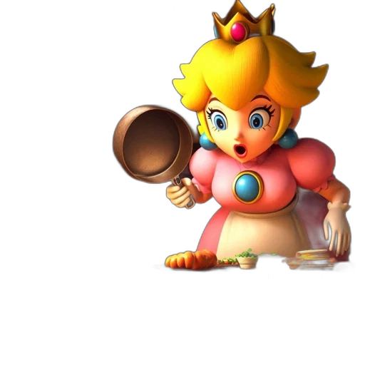 crown, staff, weapon, dress, 3d render, concept art, pixel art, mario transparent PNG cut-out