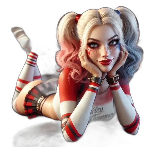 comic book art, concept art, fantasy art, pixel art, digitally, rendered, harley, quinn transparent PNG cut-out