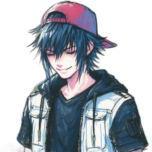 hat, jacket, face, watercolor, anime, cartoon, concept art, blue transparent PNG cut-out
