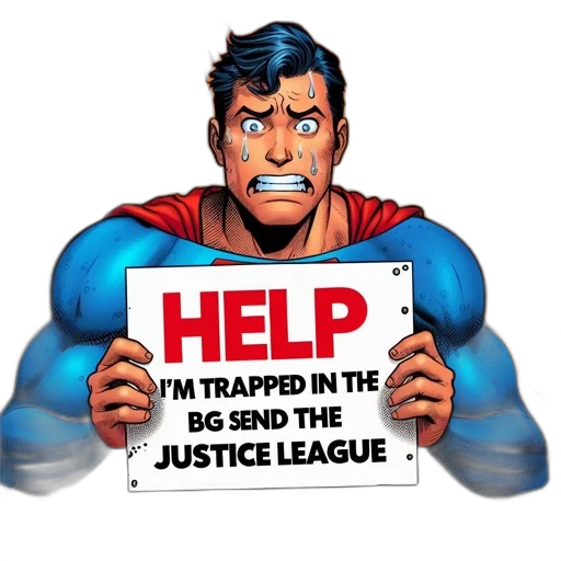 comic book art, concept art, superman, holds, appeal, help, while, trapped transparent PNG cut-out