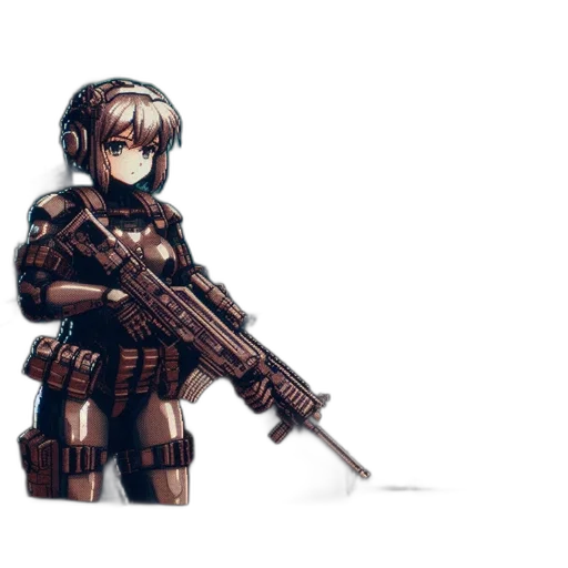 weapon, robot, cyberpunk, concept art, pixel art, fantasy art, monochrome, dark transparent PNG cut-out
