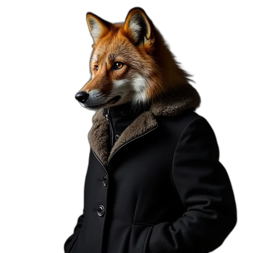 jacket, animal, staff, hat, photorealistic, 3d render, concept art, cyberpunk transparent PNG cut-out