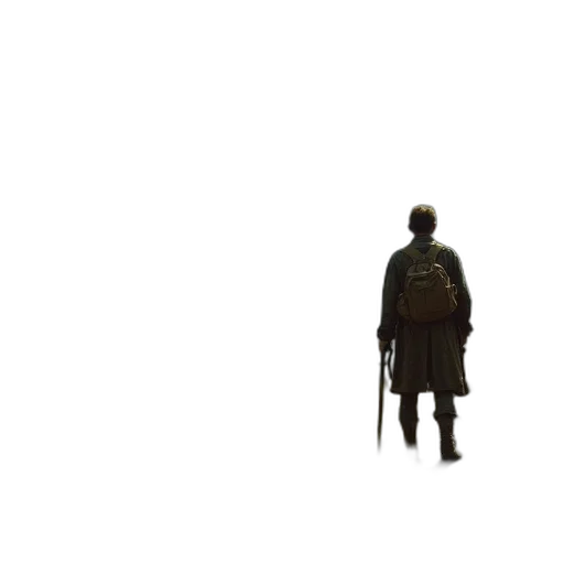 jacket, staff, robot, sword, concept art, cyberpunk, 3d render, fog transparent PNG cut-out
