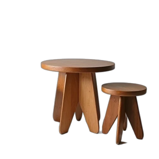 furniture, 3d render, earth tones, small, table, stools, set, has transparent PNG cut-out