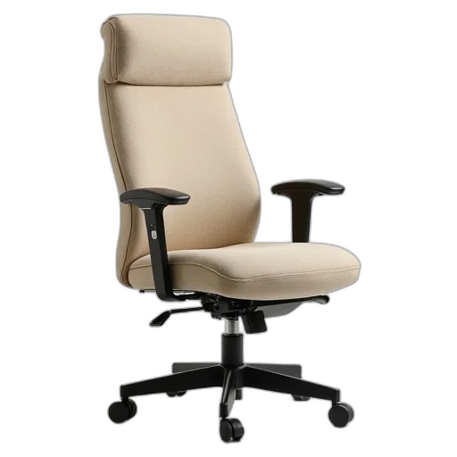furniture, 3d render, beige, fabric, office, chair, high, backrest transparent PNG cut-out