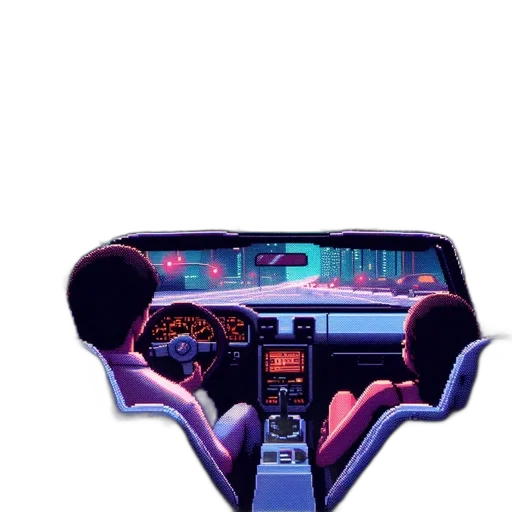 car, jacket, robot, weapon, vaporwave, cyberpunk, concept art, pixel art transparent PNG cut-out