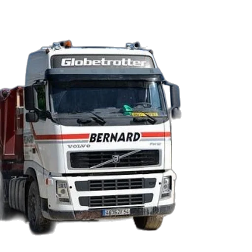 photorealistic, 3d render, white, volvo, truck, bernard, written, front transparent PNG cut-out