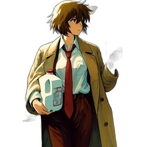 jacket, robot, staff, concept art, pixel art, anime, vaporwave, blue transparent PNG cut-out