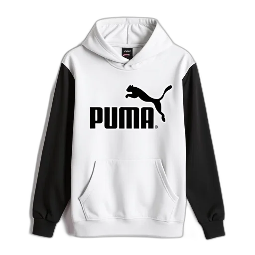 white, hoodie, black, sleeves, graphic, front, displayed, against transparent PNG cut-out