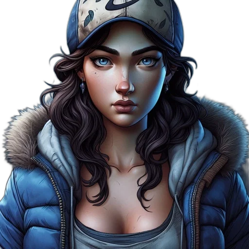 jacket, face, hat, comic book art, fantasy art, concept art, photorealistic, blue transparent PNG cut-out