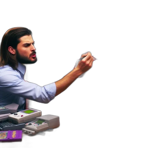 weapon, pixel art, vaporwave, concept art, 3d render, man, long, beard transparent PNG cut-out