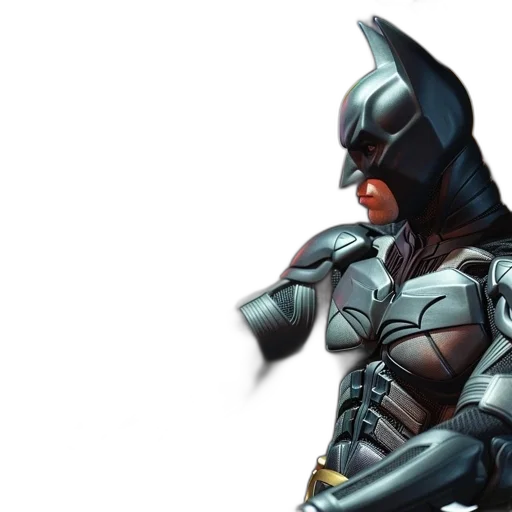 comic book art, 3d render, concept art, photorealistic, figure, dressed, batman, sits transparent PNG cut-out