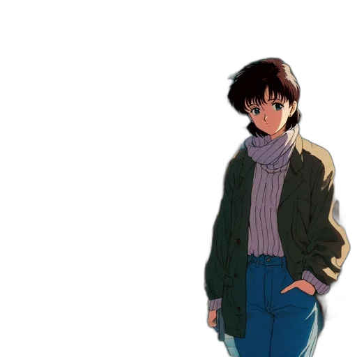 jacket, dress, face, creature, anime, vaporwave, pixel art, concept art transparent PNG cut-out