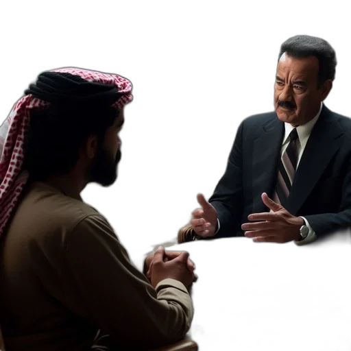 two, men, conversing, one, middle, eastern, attire, keffiyeh transparent PNG cut-out