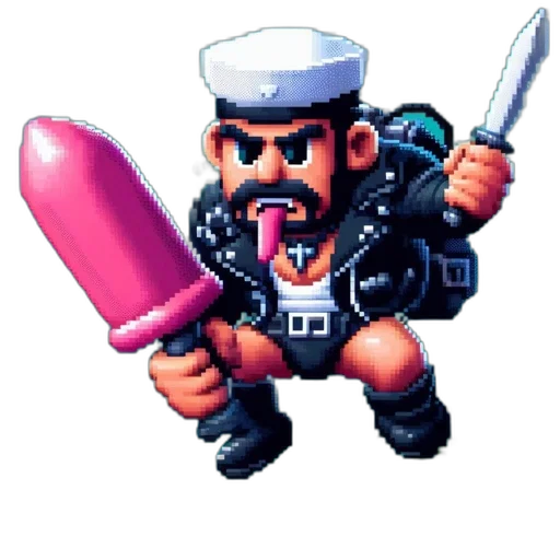 weapon, staff, sword, animal, pixel art, concept art, 3d render, vaporwave transparent PNG cut-out