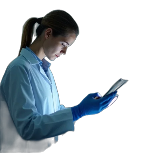 staff, scientist, holding, tablet transparent PNG cut-out