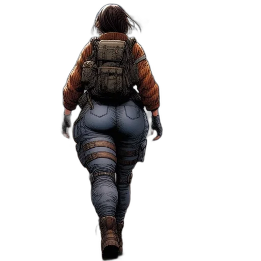 jacket, weapon, concept art, cyberpunk, pixel art, 3d render, woman, rugged transparent PNG cut-out