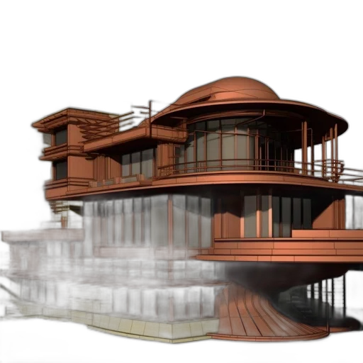 building, 3d render, concept art, photorealistic, pixel art, earth tones, model, futuristic transparent PNG cut-out