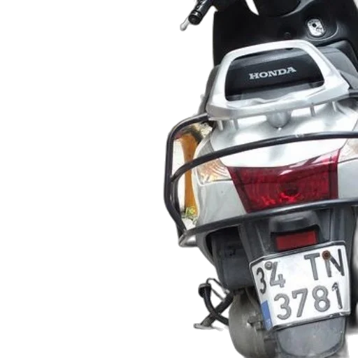 car, tabby, cat, sits, next, parked, honda, scooter transparent PNG cut-out