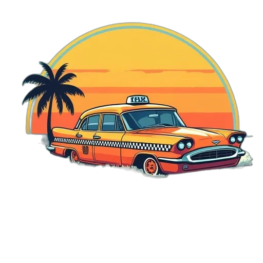 car, concept art, photorealistic, cartoon, watercolor, sunset, beach, neon lights transparent PNG cut-out