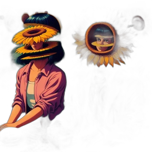 mask, hat, face, jacket, concept art, 3d render, vaporwave, pixel art transparent PNG cut-out