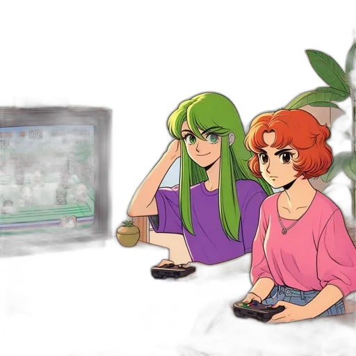 vaporwave, pixel art, concept art, anime, fire, green, two, animated transparent PNG cut-out