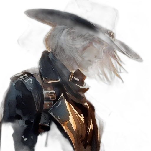 hat, mask, jacket, robot, concept art, fantasy art, watercolor, photorealistic transparent PNG cut-out