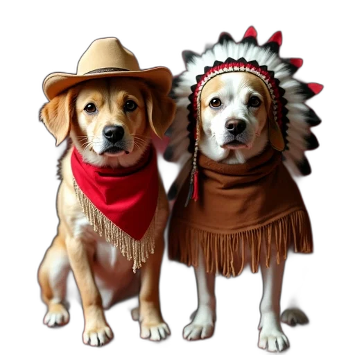 hat, photorealistic, two, dogs, dressed, costumes, dog, left transparent PNG cut-out