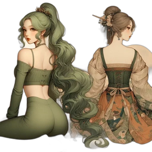 dress, concept art, fantasy art, pixel art, 3d render, green, earth tones, dark transparent PNG cut-out