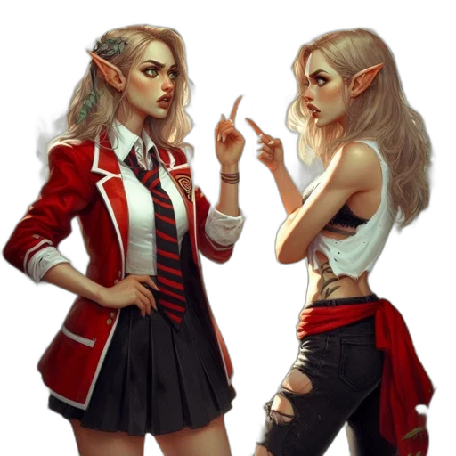 jacket, concept art, fantasy art, comic book art, pixel art, red, two, female transparent PNG cut-out