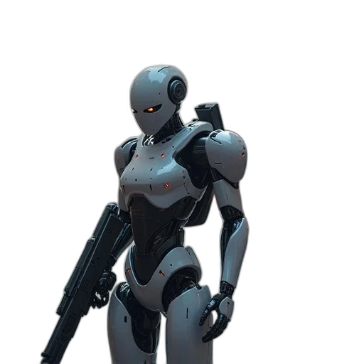 robot, weapon, concept art, 3d render transparent PNG cut-out