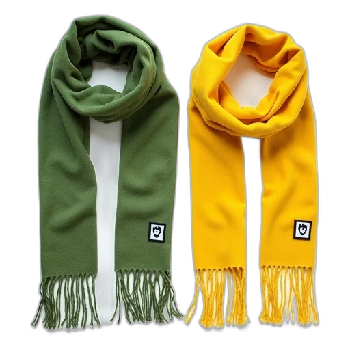 3d render, green, earth tones, golden, colorful, two, scarves, laid transparent PNG cut-out
