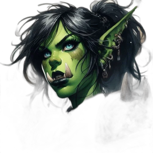 face, staff, fantasy art, concept art, comic book art, photorealistic, green, elven-like transparent PNG cut-out