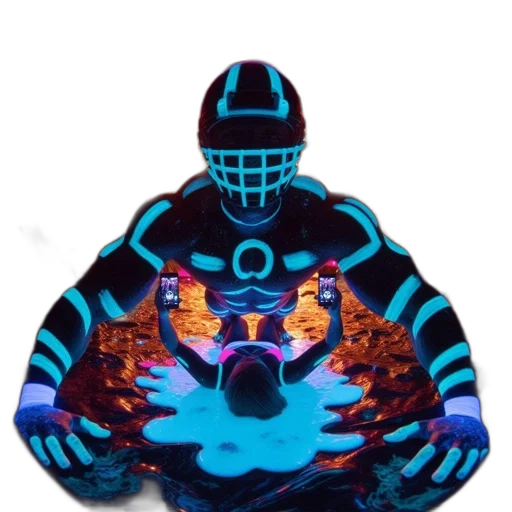 jacket, mask, jewelry, creature, concept art, 3d render, fantasy art, blue transparent PNG cut-out