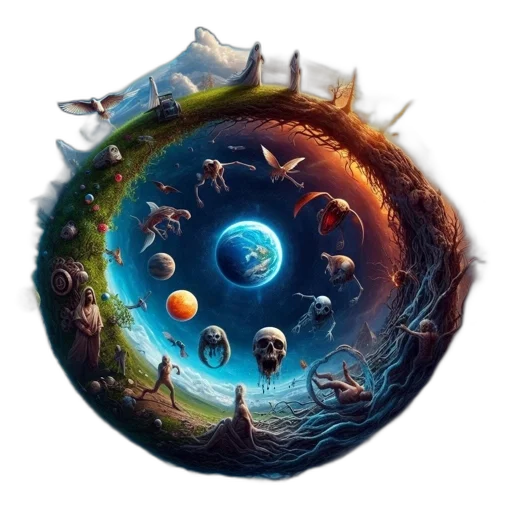 staff, concept art, fantasy art, outer space, diverse, surreal, image, circular transparent PNG cut-out
