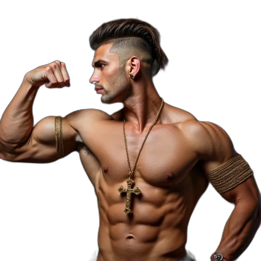 hair, photorealistic, 3d render, cyberpunk, concept art, muscular, man, mohawk transparent PNG cut-out