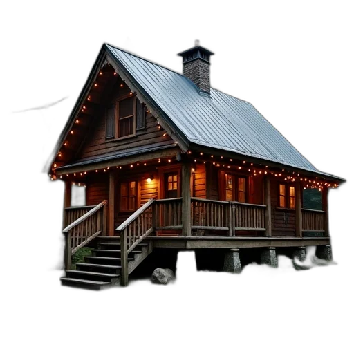 building, 3d render, photorealistic, concept art, snow, rustic, wooden, cabin transparent PNG cut-out