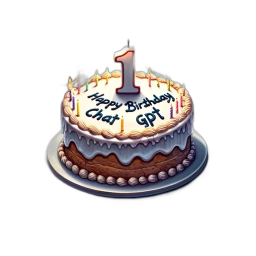 3d render, celebrates, 1st, anniversary, platform, chatgpt, featuring, cake transparent PNG cut-out