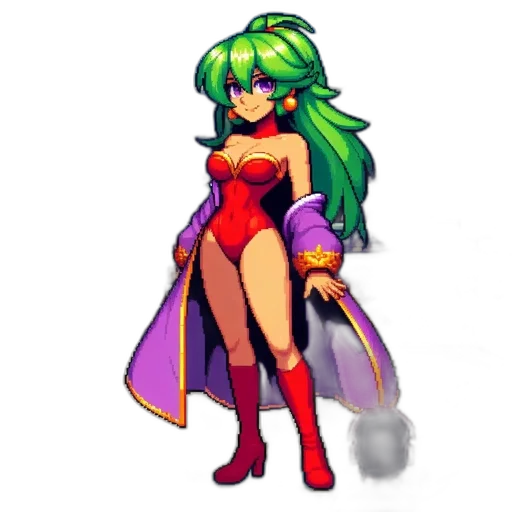 dress, staff, weapon, pixel art, concept art, fantasy art, anime, green transparent PNG cut-out