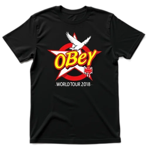 black, t-shirt, graphic, design, featuring, word, obey, red transparent PNG cut-out