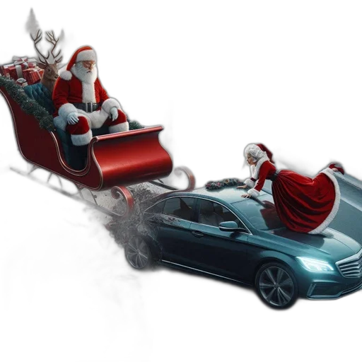 car, concept art, 3d render, snowy, landscape, santa, mrs, claus transparent PNG cut-out