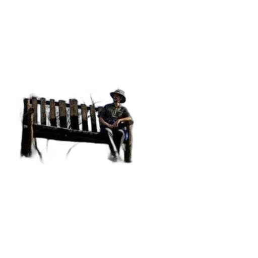 staff, weapon, robot, person, sits, wooden, bench, serene transparent PNG cut-out