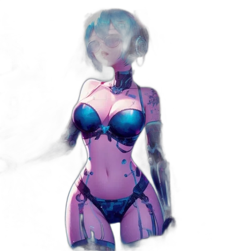 robot, dress, mask, concept art, 3d render, vaporwave, comic book art, neon lights transparent PNG cut-out
