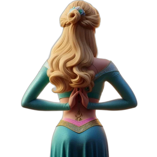 dress, crown, hair, staff, concept art, 3d render, fantasy art, cartoon transparent PNG cut-out