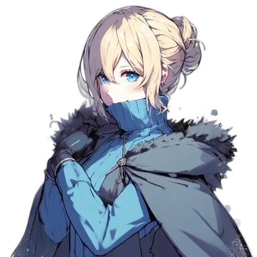 jacket, staff, weapon, crown, anime, concept art, pixel art, fantasy art transparent PNG cut-out
