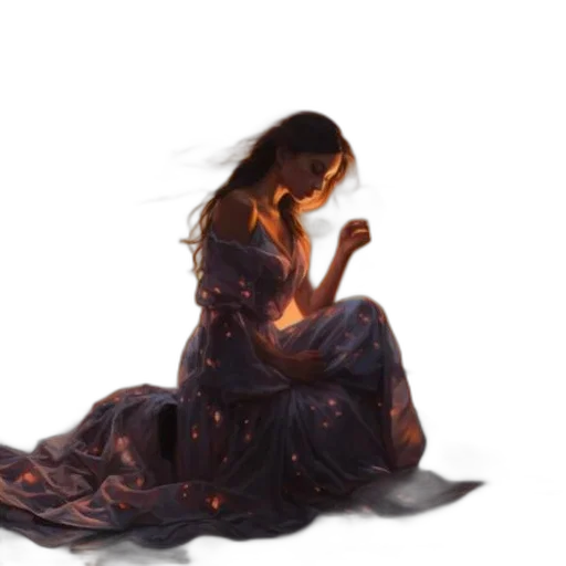 dress, concept art, fantasy art, pixel art, oil painting, fire, night, rain transparent PNG cut-out