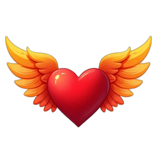 pixel art, stylized, illustration, heart, wings, resembling, angel, centered transparent PNG cut-out