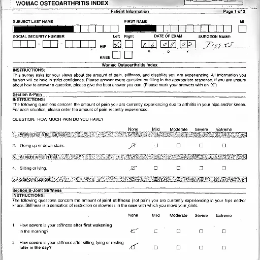 staff, womac, osteoarthritis, index, form, shown, patient, information transparent PNG cut-out