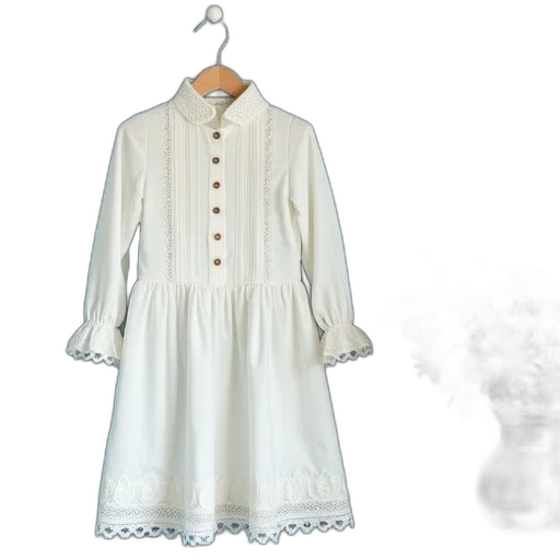 dress, fog, monochrome, white, lace-trimmed, high, collar, long transparent PNG cut-out